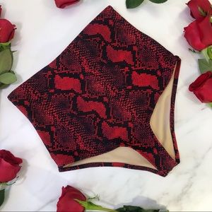 High waisted red snake print bathing suit bottom